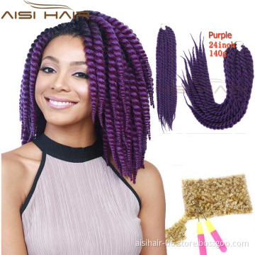 24'' Long Colored Crochet Braid Hair Extension Synthetic Mambo Crochet Twist Hair For Women